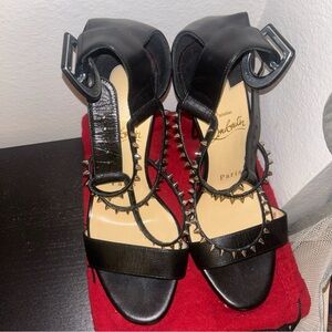 Christian Louboutin Black Stiletto Heels with Studded Straps
